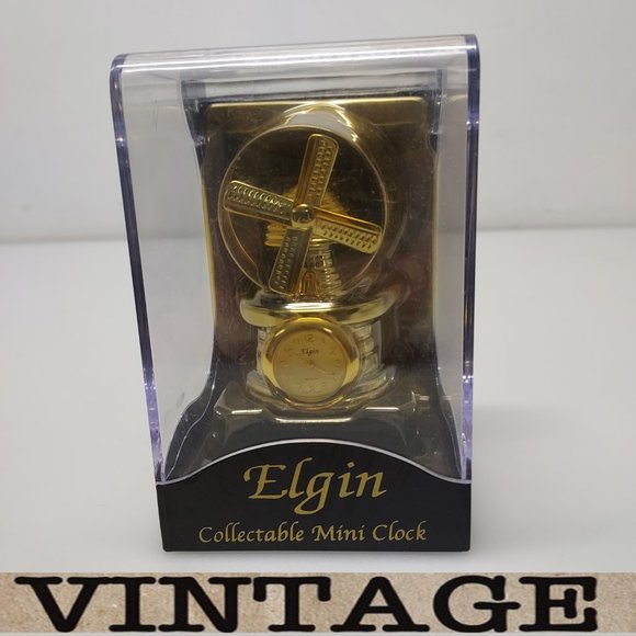 ELGIN WINDMILL GOLD AND SILVER TONE MINI CLOCK *RARE* GENUINE VINTAGE NEW SEALED - Picture 1 of 9